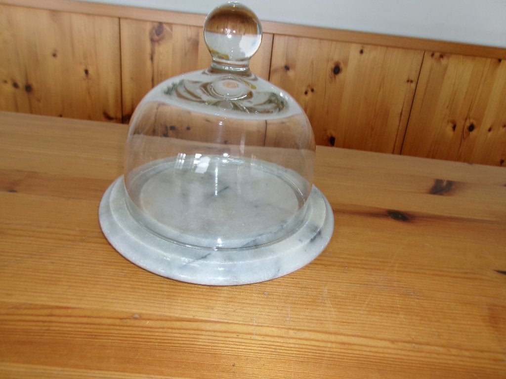 Glazen Stolp op marmeren onderstel, Glas, Ophalen, 21 cm