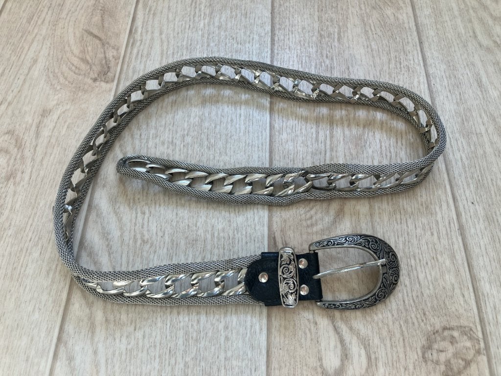 Riem zilver ijzer/metaal, Kleding | Dames, Riemen en Ceinturen, Ophalen of Verzenden, Gedragen, Overige kleuren, 80 tot 90 cm