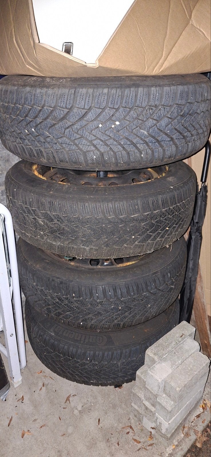 Winterbanden op velg 5x100, Continental 165x70x14 inch, Ophalen