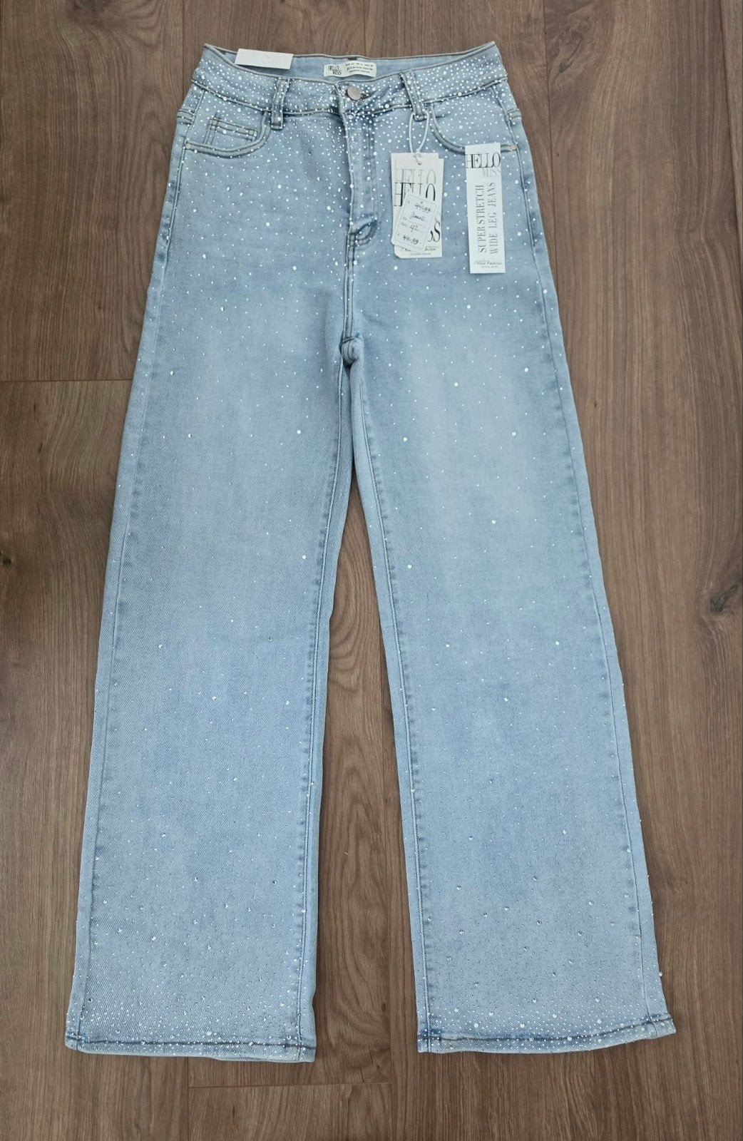 wide leg jeans mt 36 met glitters nieuw nu €34,99 hello miss, Ophalen of Verzenden, Nieuw, Blauw, W28 - W29 (confectie 36)