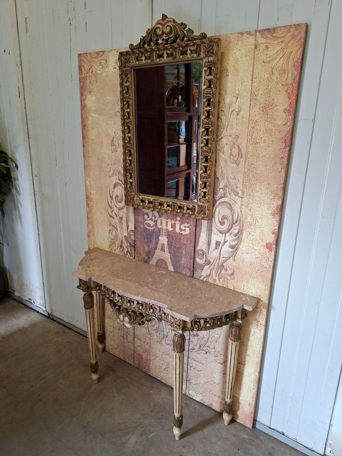 Antieke barok wandconsole, sidetable. haltafel met spiegel, Ophalen of Verzenden