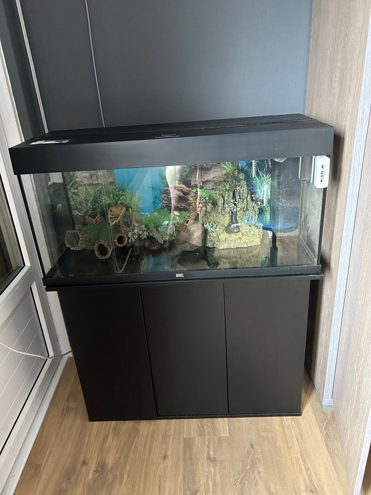 Groot aquarium met onderkast en pomp, Dieren en Toebehoren, Ophalen, Inclusief deksel, Zo goed als nieuw, Leeg aquarium
