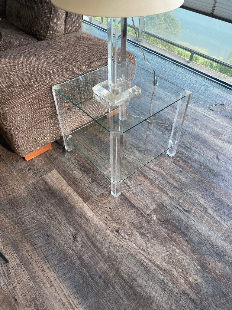 2 glazen hoektafels bijzettafels 50x50, Minder dan 55 cm, Gebruikt, Vierkant, Glas