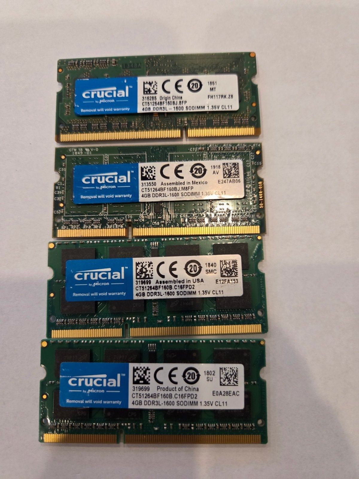 4x 4GB DDR3L Crucial SODIMM RAM Geheugen (16GB Totaal), Computers en Software, RAM geheugen, Gebruikt, DDR3, Ophalen of Verzenden
