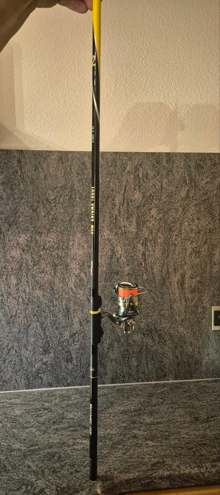 Vishengel Enigma Trout 3.80m 3-8g met Shimano molen, Ophalen, Nieuw, Complete hengel