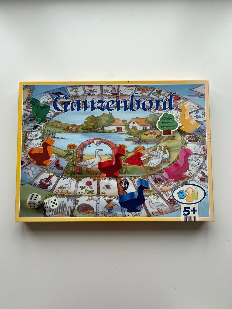 Ganzenbord met houten ganzen - Klassiek bordspel, Hobby en Vrije tijd, Vijf spelers of meer, Verzenden, Zo goed als nieuw