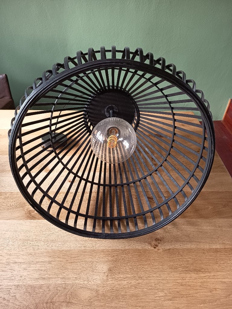 zwarte bamboe hanglamp - mooie vintage-look!, Huis en Inrichting, Ophalen, Zo goed als nieuw, Vintage, E27 (groot)