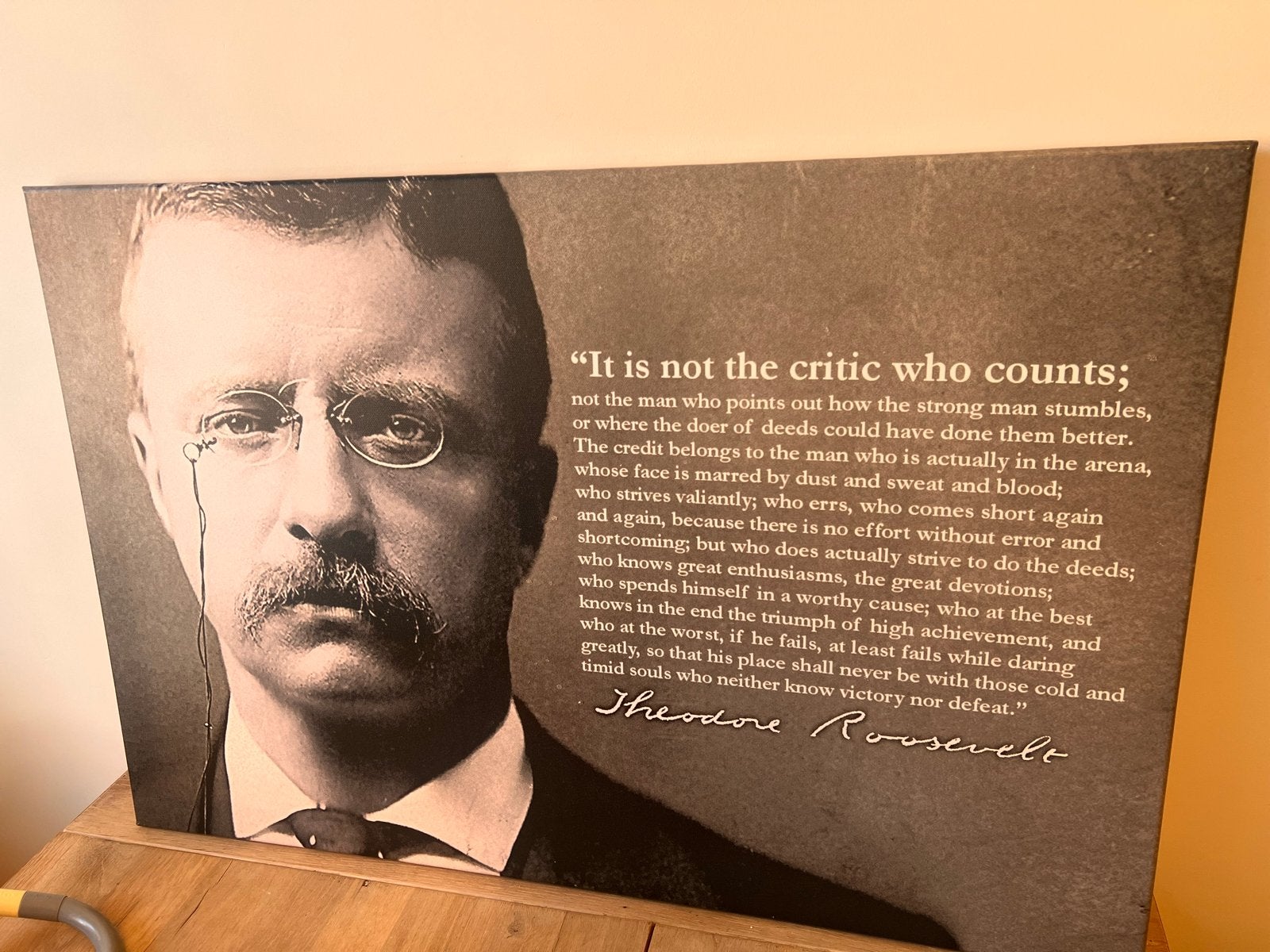 Schilderij Theodore Roosevelt met inspirerende tekst, Ophalen of Verzenden
