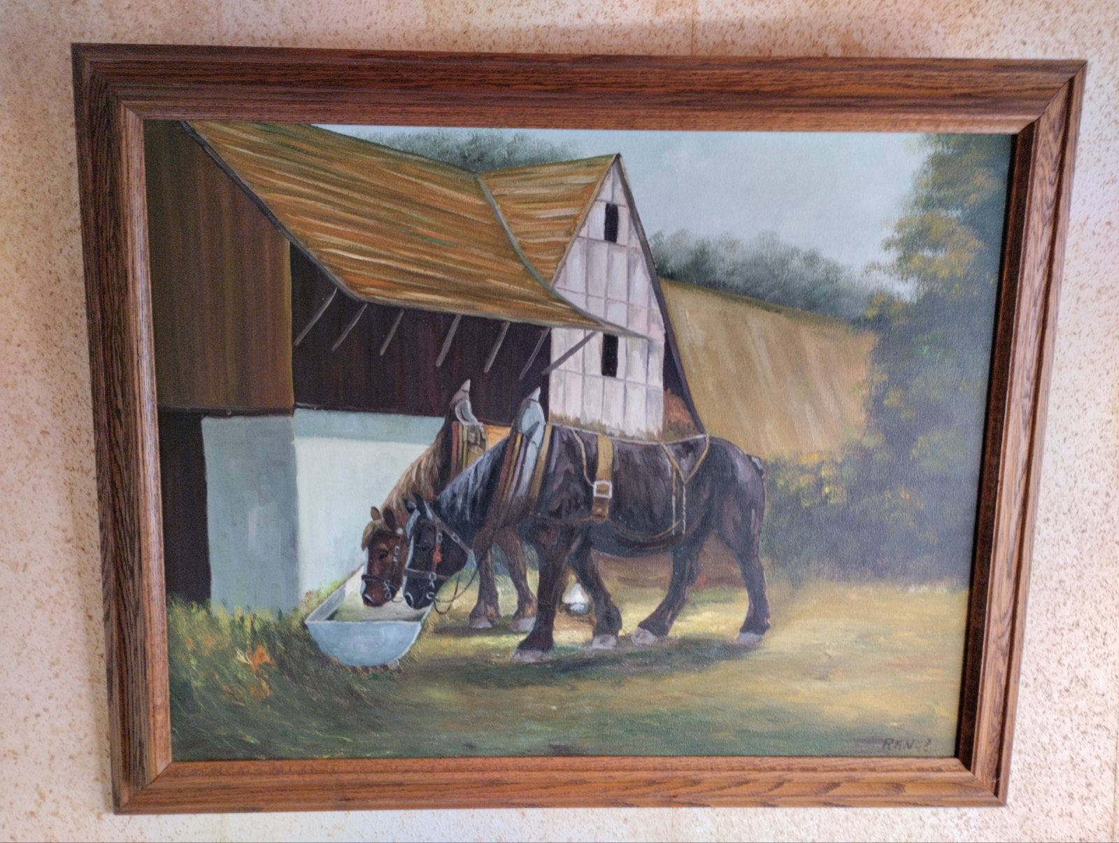 groot schilderij met houten lijst, Ophalen