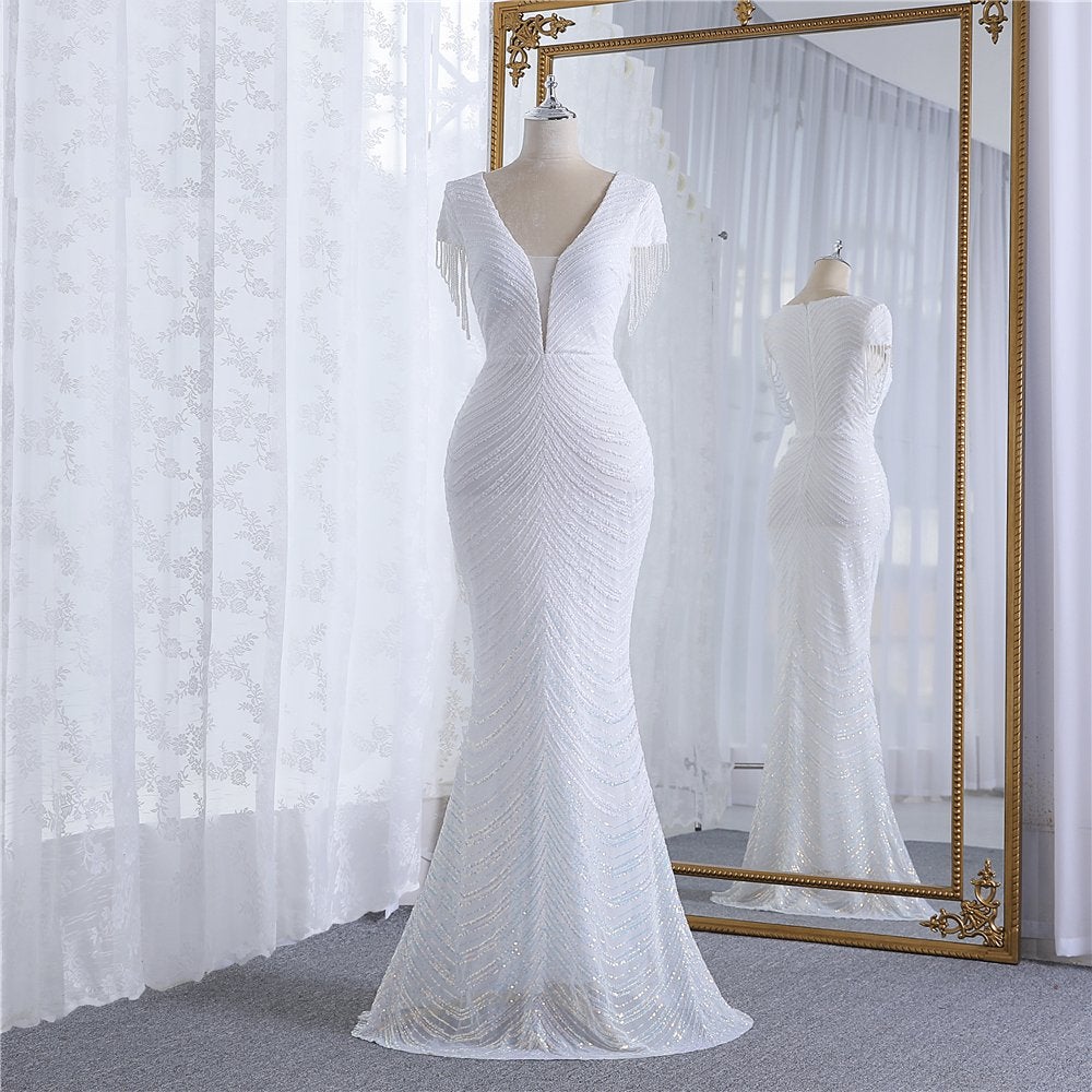 Witte lange mermaid jurk gala avondjurk glitter dames chique, Verzenden, Nieuw, Wit, Galajurk