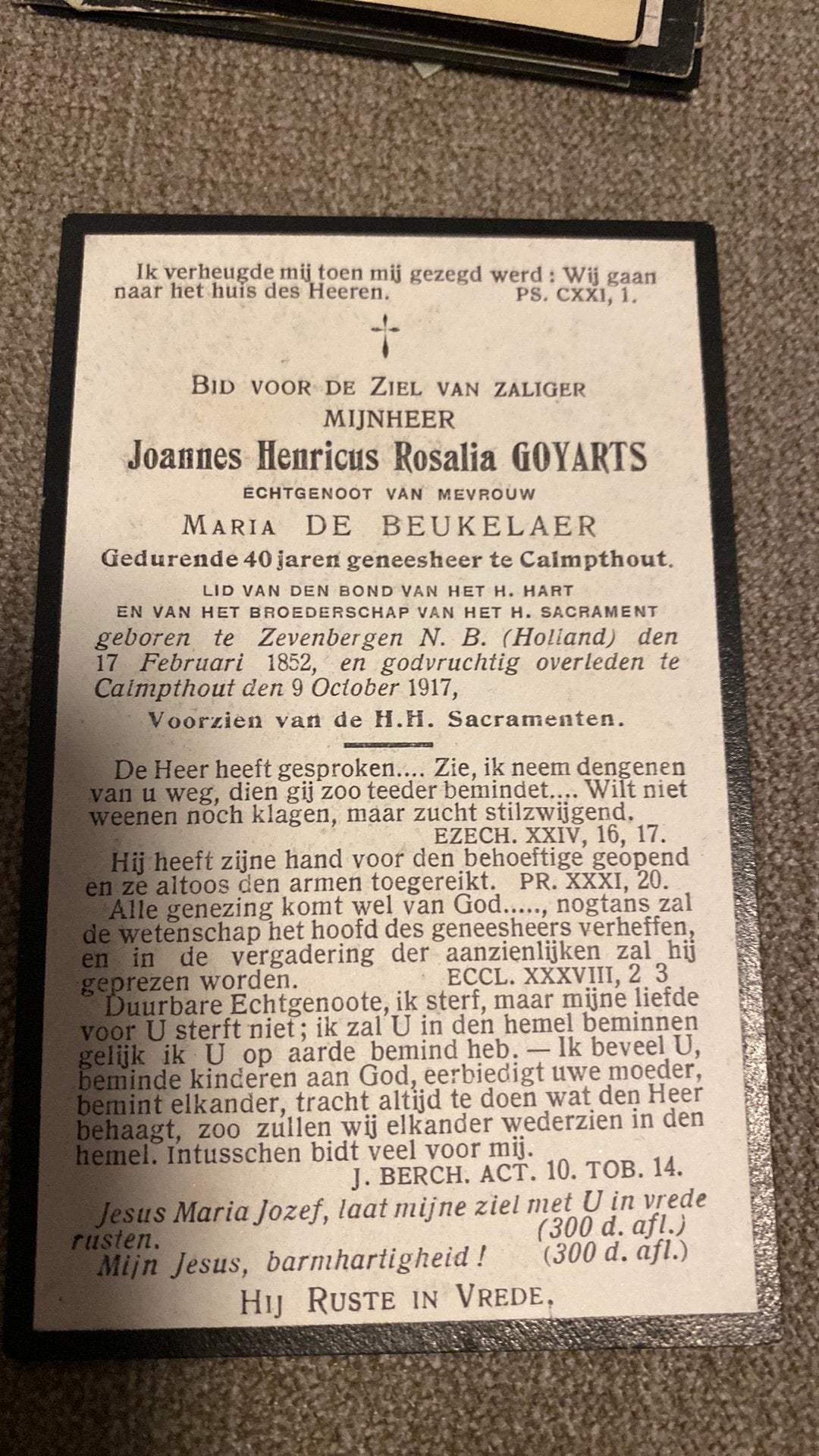 JHR Goyarts x de Beukelaer 1852 Zevenbergen 1917 Calmpthout, Ophalen of Verzenden