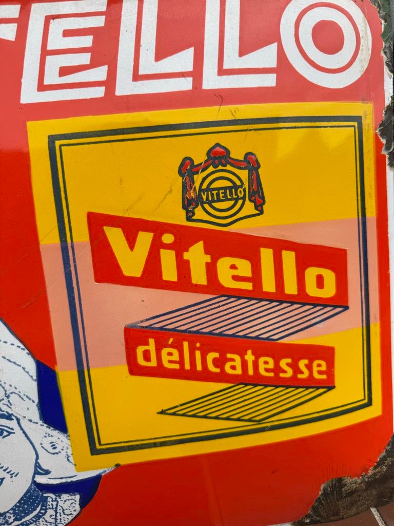 Vintage Vitello Emaille Reclamebord - Delicatesse, Ophalen of Verzenden