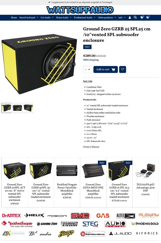 Ground Zero GZRB 25 SPL 10 inch gepoorte subwoofer 1000W, Auto diversen, ., Nieuw, Ophalen of Verzenden, .