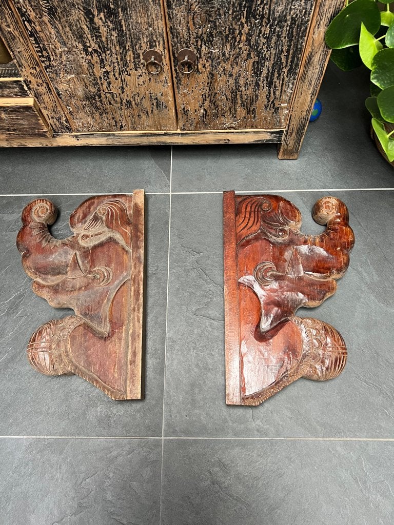 India oud uniek console ornament Indiase olifant set groot, Overige onderwerpen, Houtsnijwerk, Handgemaakt, Hout