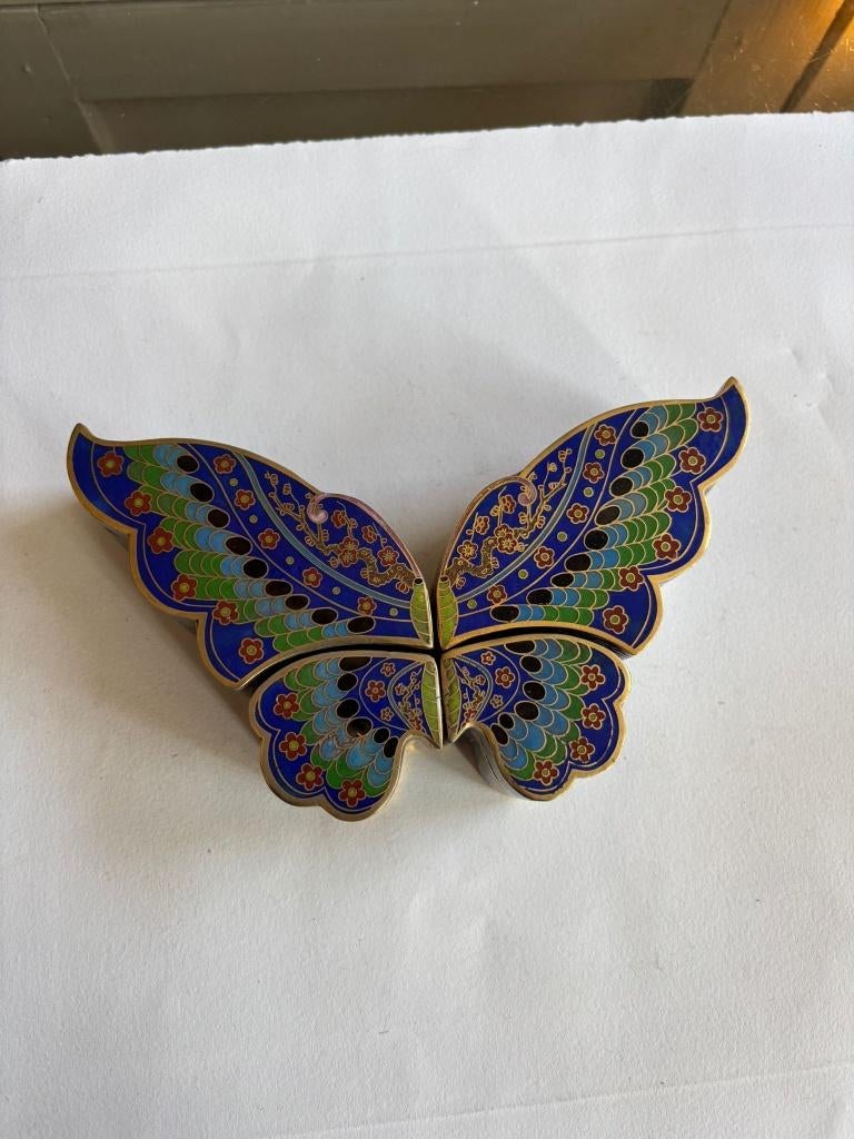 Chinese Cloisonné Vlinderschotel / Doos – Vierdelig, Ophalen of Verzenden