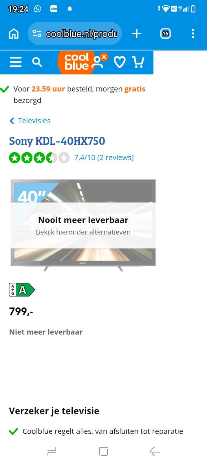 Sony KDL-40HX750 Full HD TV met 3D brillen, Gebruikt, Ophalen of Verzenden, Full HD (1080p), Sony