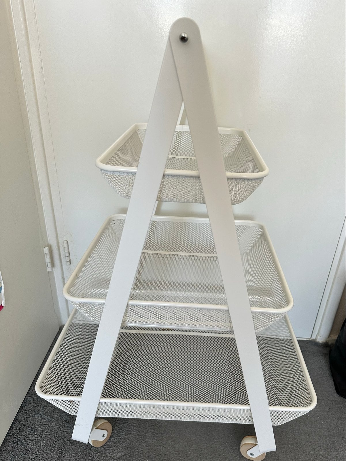 Witte opvouwbare trolley met 3 manden op wielen, Ophalen, Gebruikt