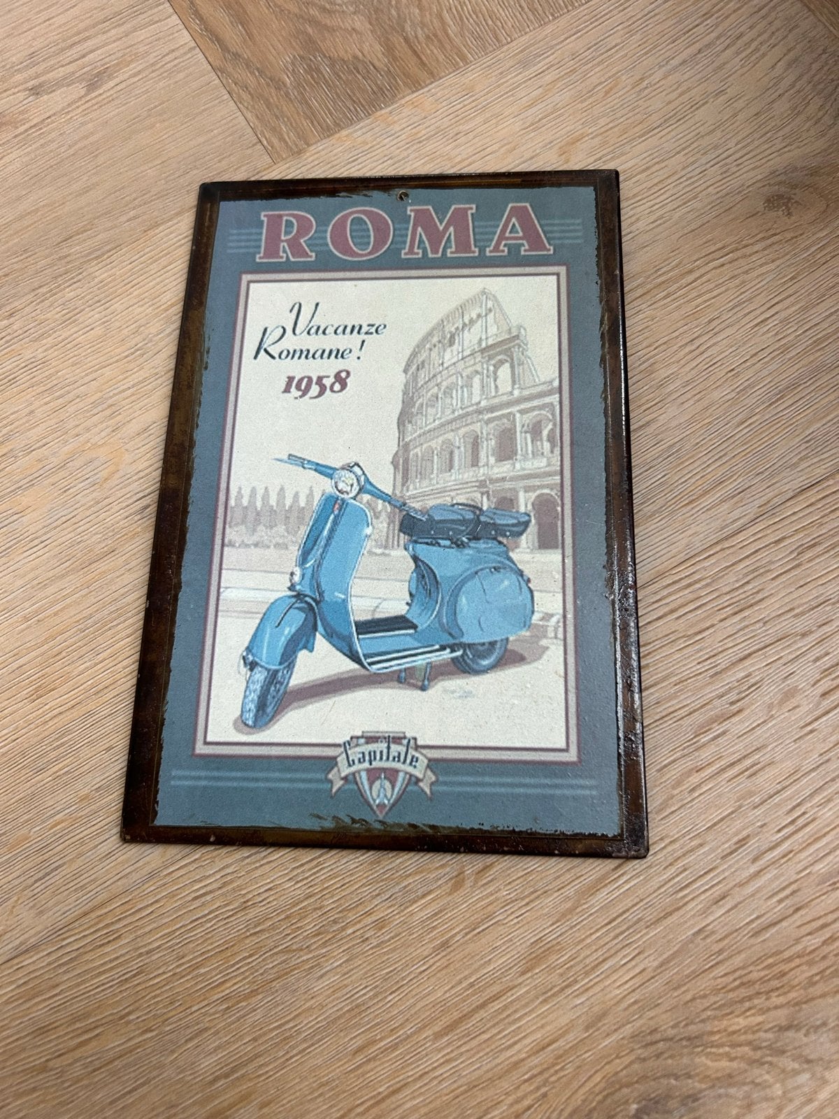 Vintage Vespa Colosseum Schilderij - Rome Souvenir, Minder dan 50 cm, Gebruikt, Ophalen of Verzenden, Schilderij