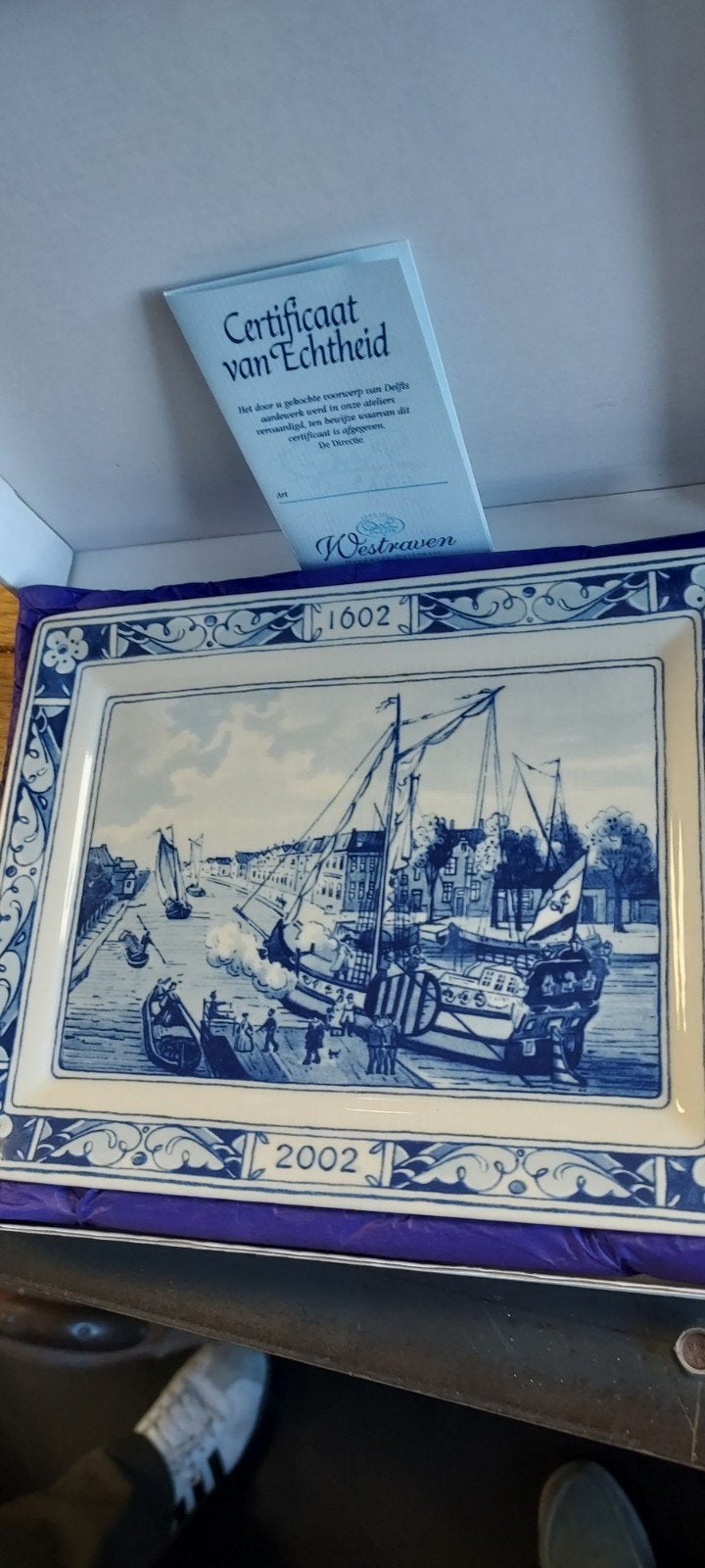 Delfts Blauw Schaal 'Gezicht van de Schie' Westraven, Antiek en Kunst, Ophalen of Verzenden