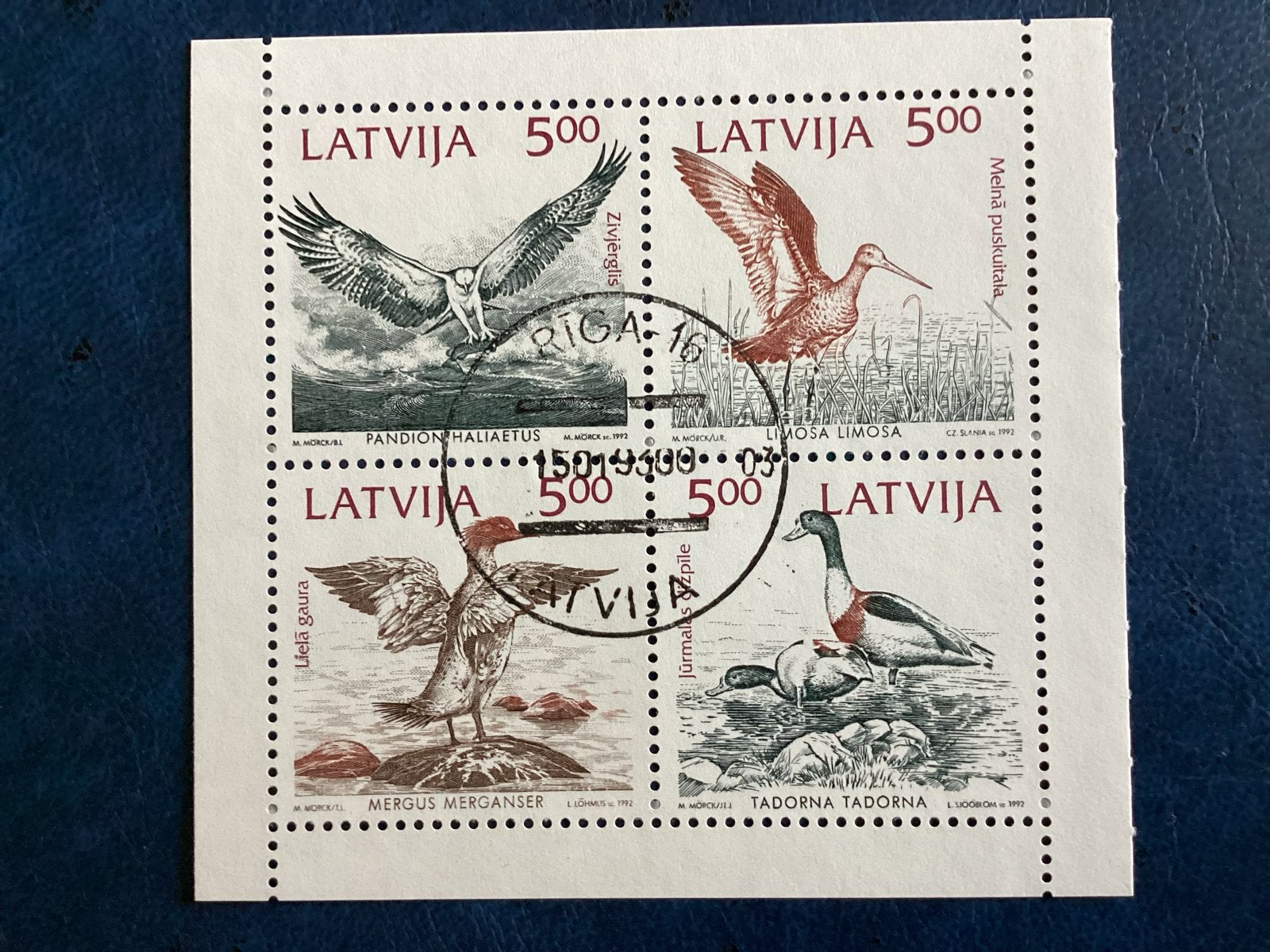 Letland 1992- Mi.340/43-Vogels  gestempeld  blok van 4, Ophalen of Verzenden, Overige landen, Gestempeld