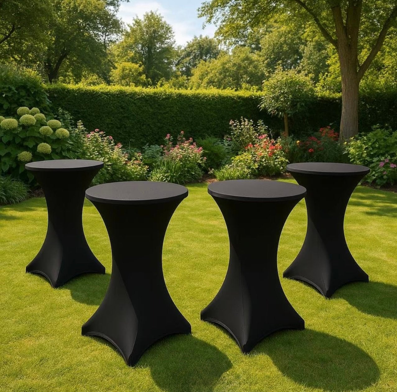 TE HUUR - 1-4x zwarte statafel(s) en 1x hapjes/campingtafel, Ophalen, Zo goed als nieuw