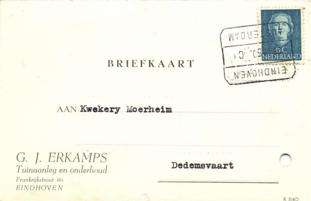 G.J. Erkamps, Eindhoven - 04.1950 - briefkaart, Ophalen of Verzenden, Briefkaart