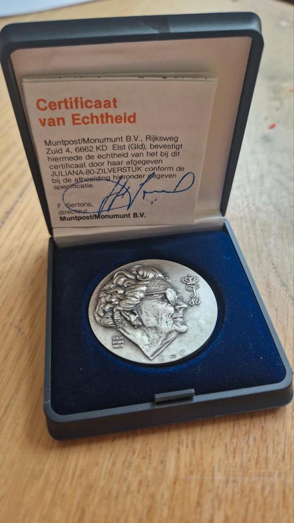 Zilveren Jubileumpenning Juliana 80 Jaar (1989) – Verbon –, Ophalen of Verzenden, Zilver
