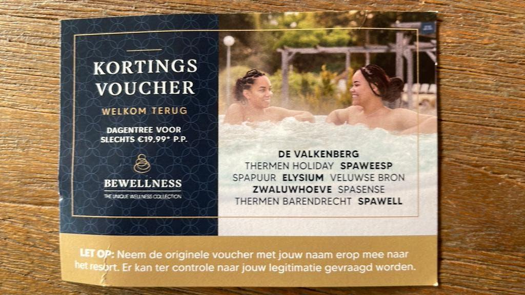 Voucher korting bewellness sauna, Ophalen of Verzenden, Zo goed als nieuw, Gehele gezicht
