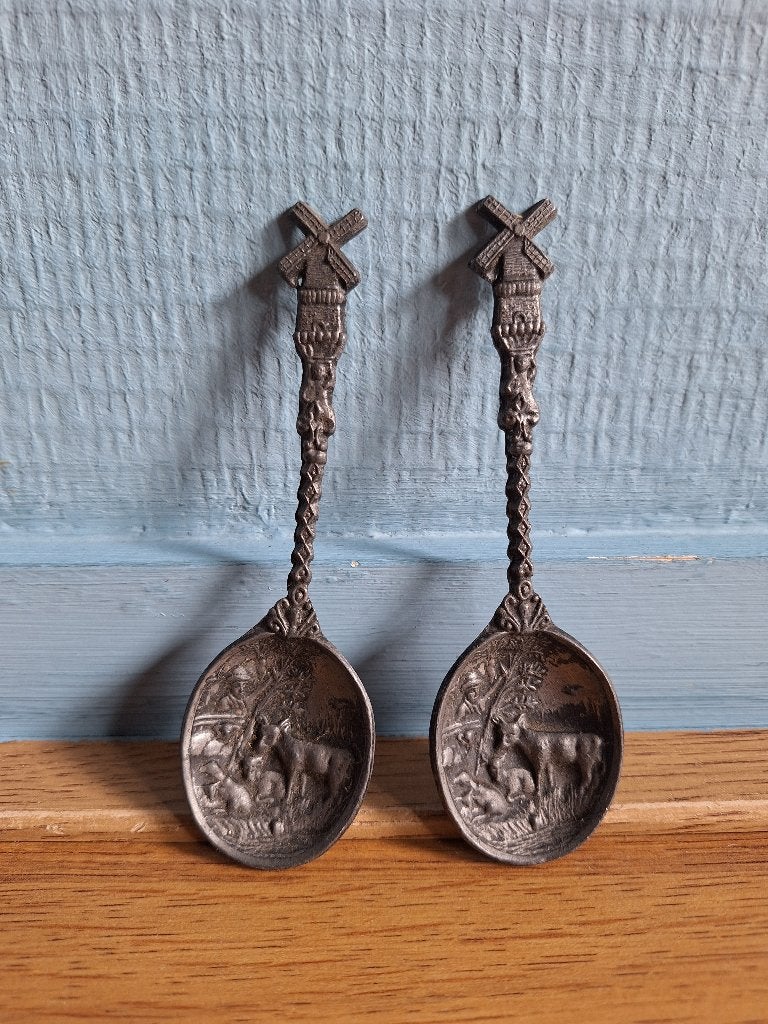 Set van twee identieke tinnen lepeltjes, Antiek en Kunst, Ophalen of Verzenden