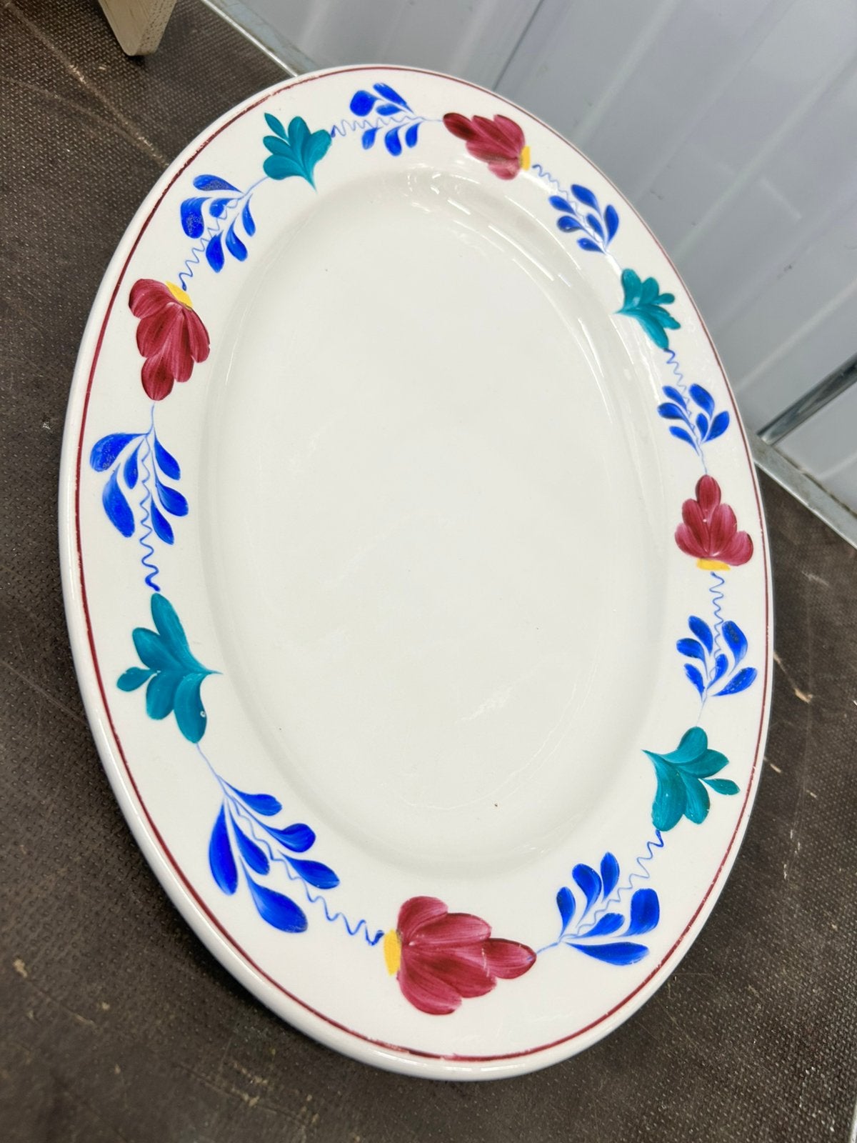 XXL boerenbont Antieke porseleinen Vleesschaal 36 centimeter, Antiek en Kunst, Antiek | Servies los, Ophalen of Verzenden