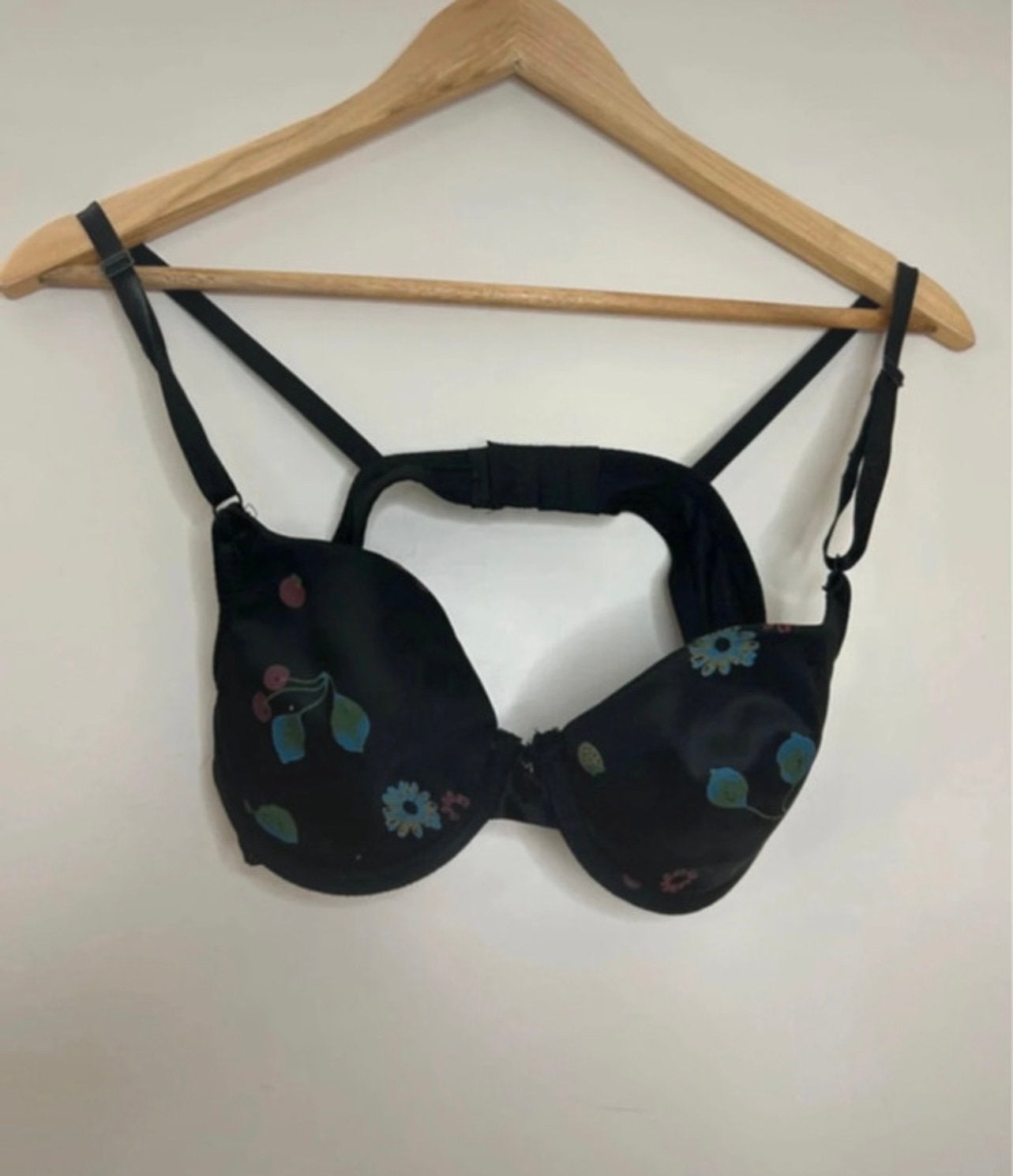 Vintage dames bh | kersen print | cupmaat 75B, Ophalen of Verzenden, Zwart, BH