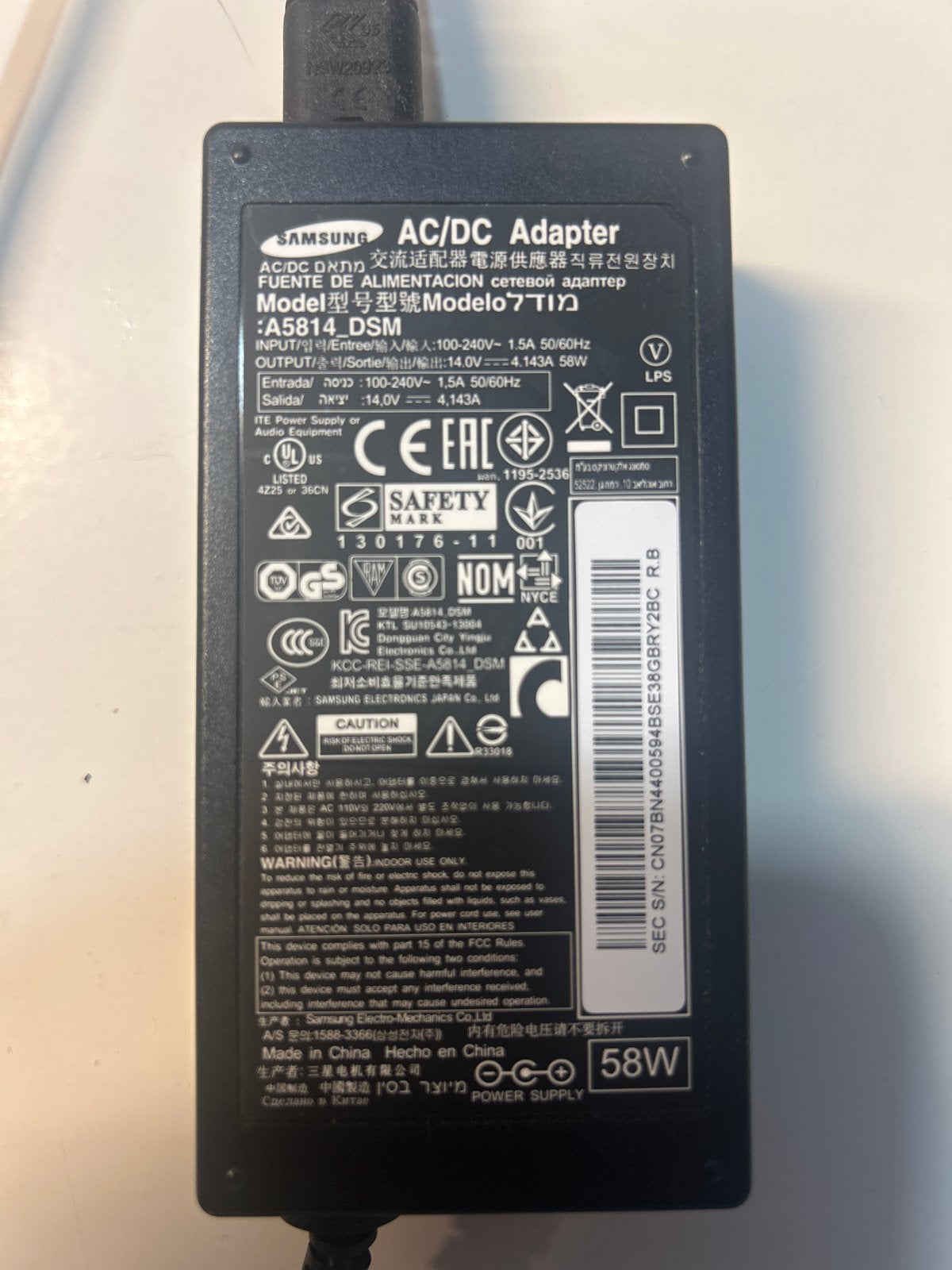 Samsung AC/DC Adapter A5814_DSM - 58W Oplader, Ophalen of Verzenden, Zo goed als nieuw, Samsung, Adapter