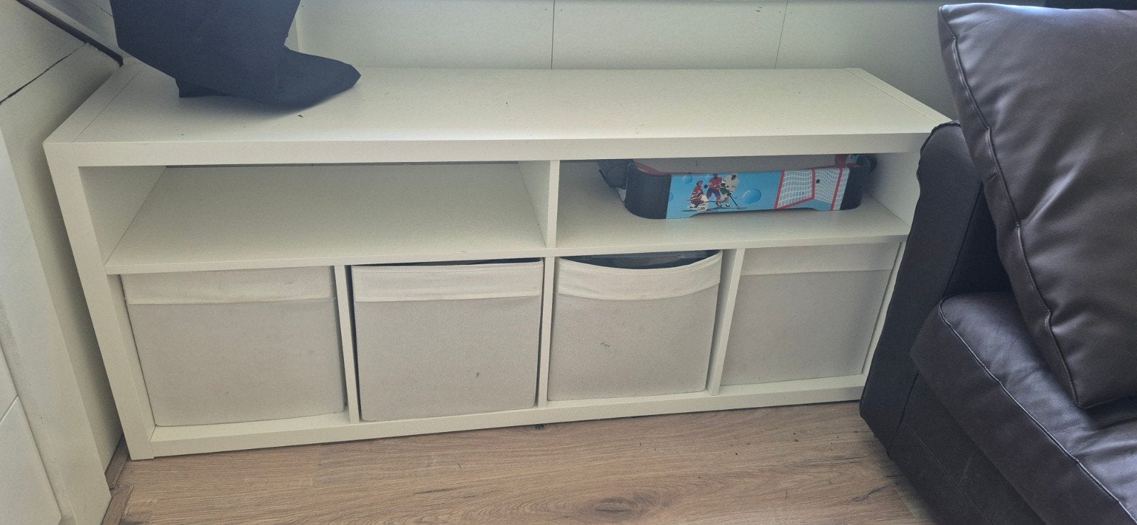 IKEA KALLAX TV-meubel wit met opbergbakken, Ophalen, Gebruikt, 100 tot 150 cm, Modern, Functioneel