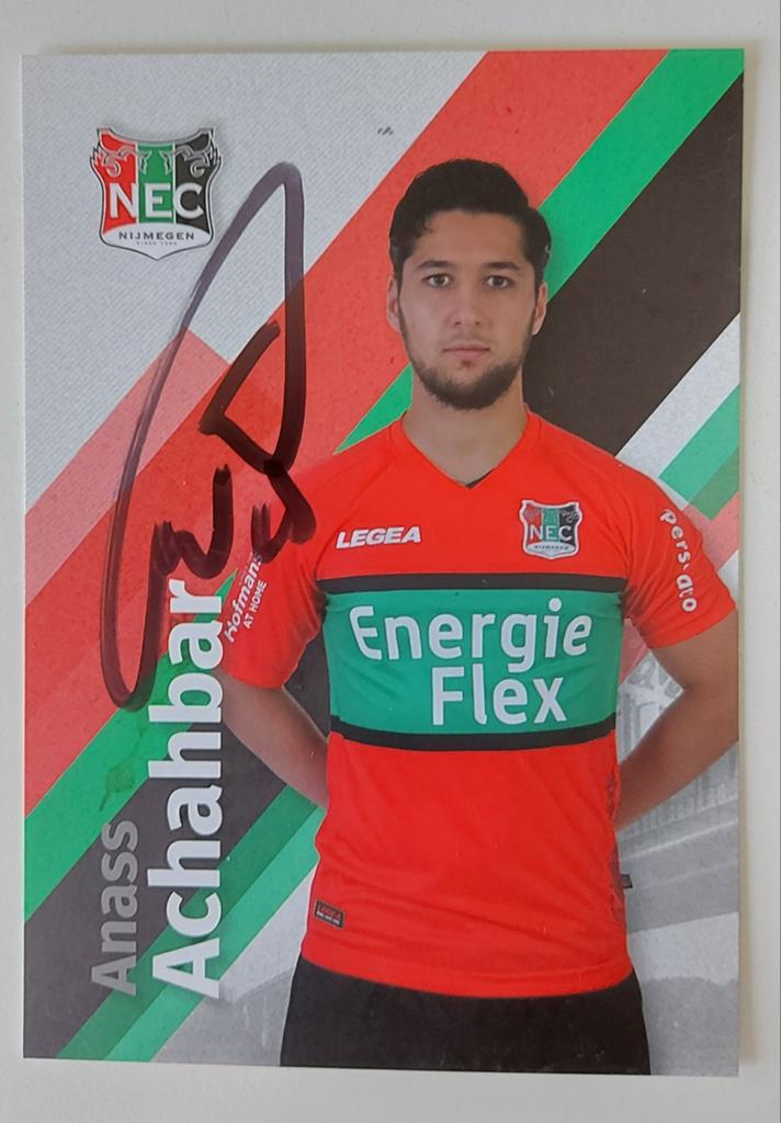 NEC Nijmegen spelerskaart Anass Achahbar (gesigneerd), Verzenden, Zo goed als nieuw, Overige binnenlandse clubs, Spelerskaart