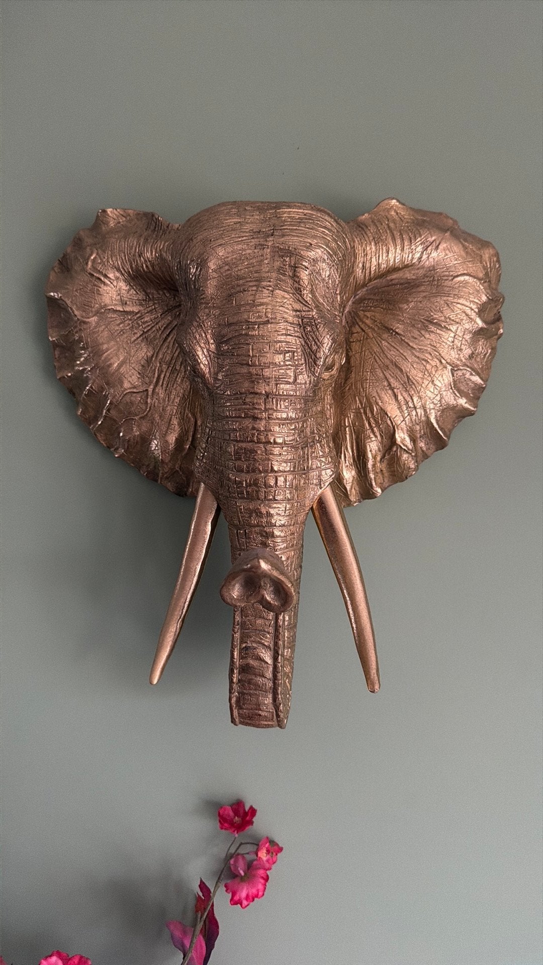 2x Gouden Olifantenkop Wanddecoratie, Huis en Inrichting, Woonaccessoires | Overige, Ophalen, Gebruikt, Steen/keramiek, Goud