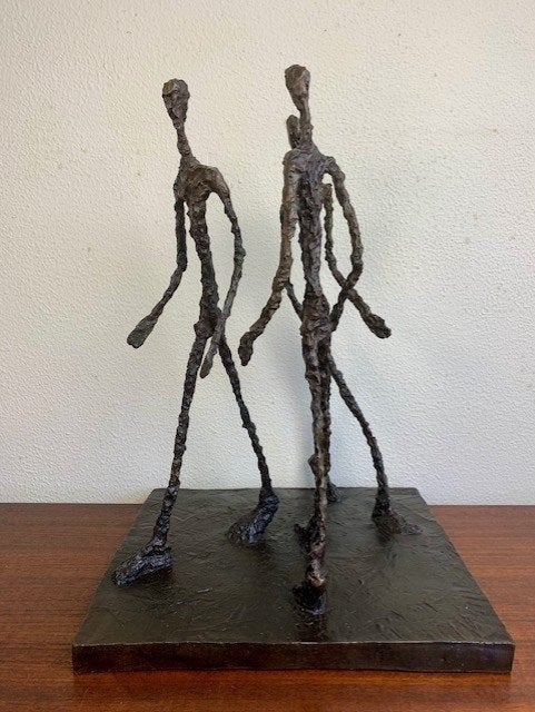 Bronzen Beeld Giacometti Three Men Walking Gesigneerd + Jaar, Groep mensen, Gemerkt, Ophalen of Verzenden, Brons