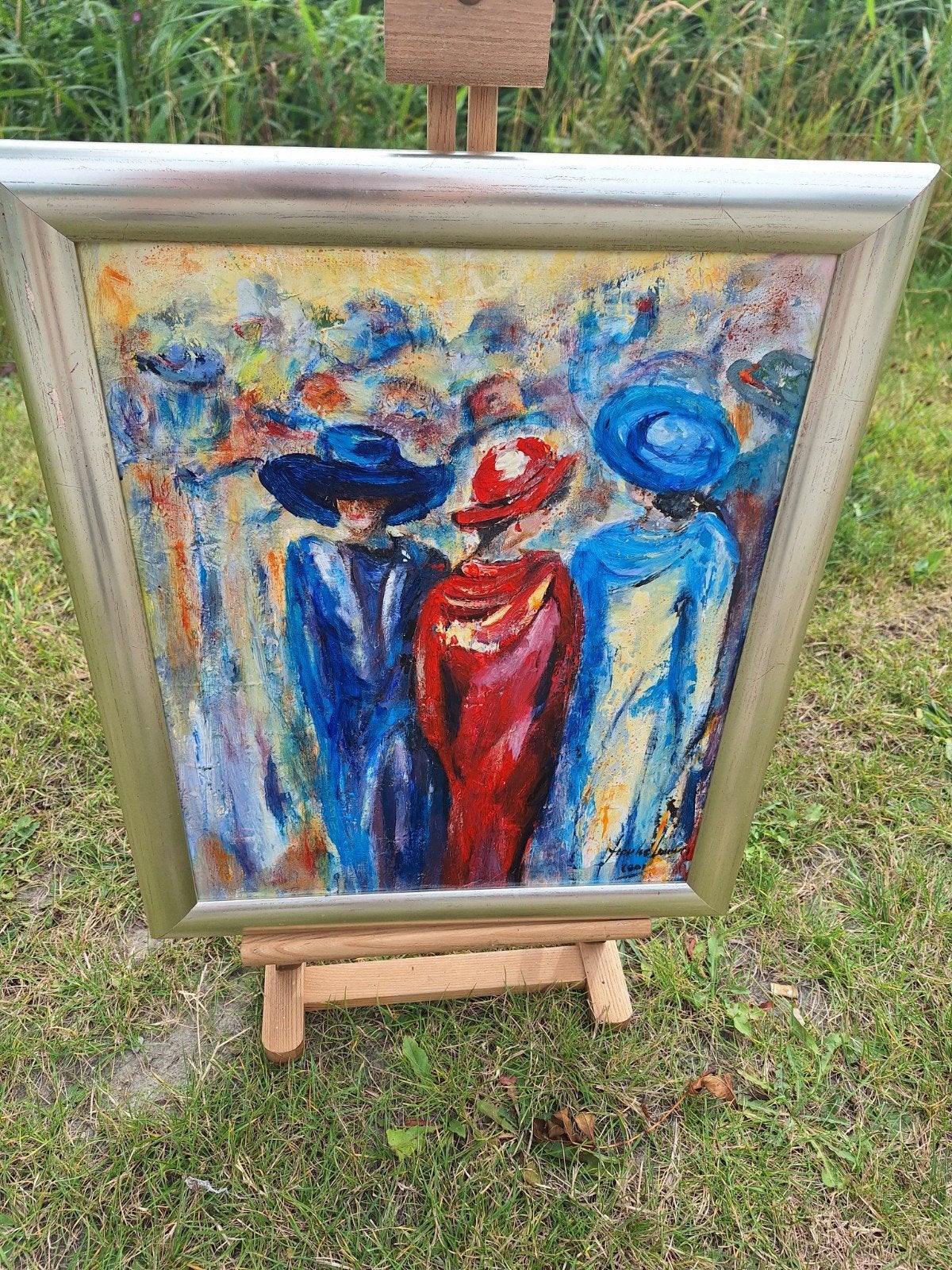 Frouke Louwes schilderij met lijst, lichte gebruikerssporen, Ingelijst, Ophalen of Verzenden, Overige materialen, Figuren