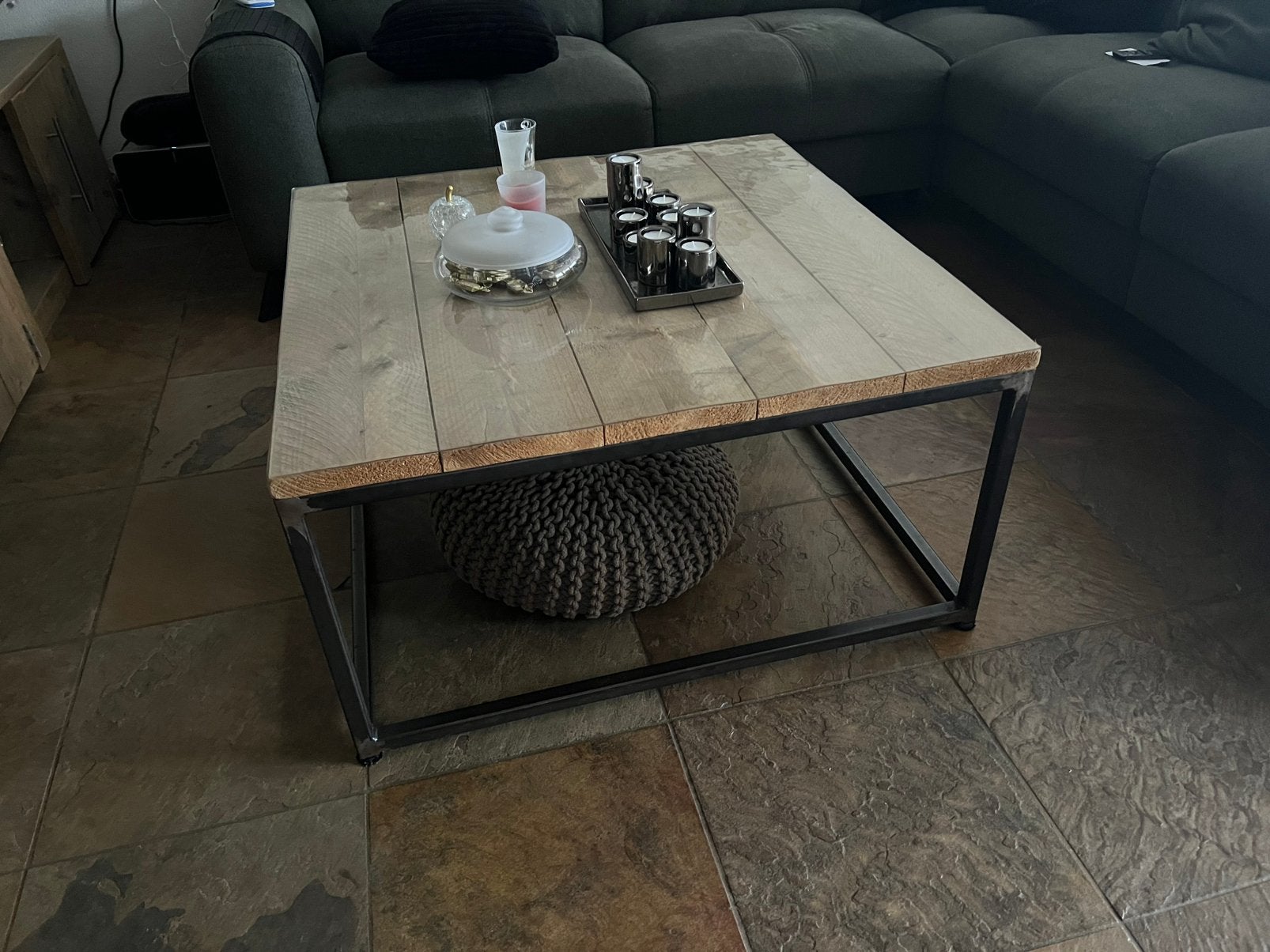 Salontafel steigerhout met industrieel onderstel. Merk Jorg, Ophalen, 100 tot 150 cm, 50 tot 100 cm, Zo goed als nieuw