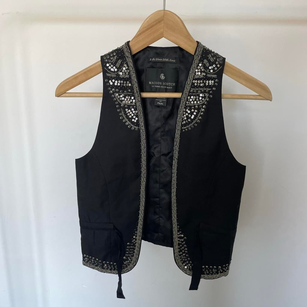 Maison Scotch Zwart Gilet met Pailletten en Kralen, Ophalen of Verzenden, Zo goed als nieuw, Maat 34 (XS) of kleiner, Zwart