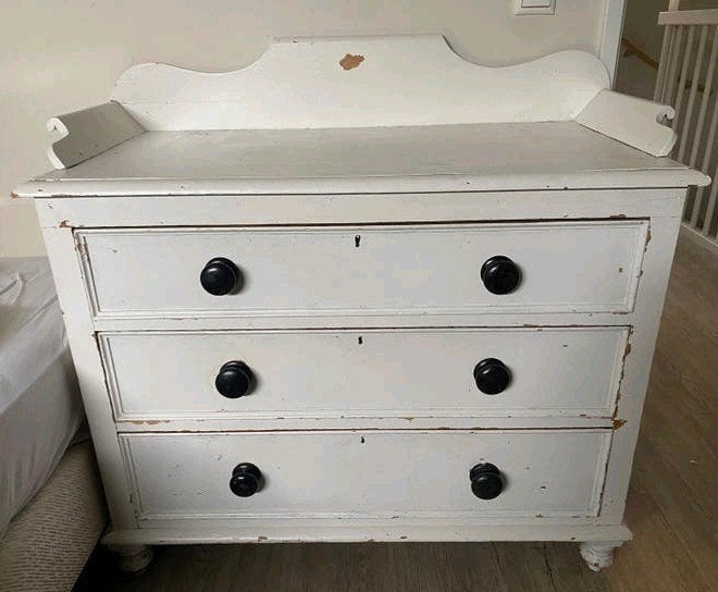 Antieke/ brocante ladekast - commode wit, met 3 lades, Ophalen