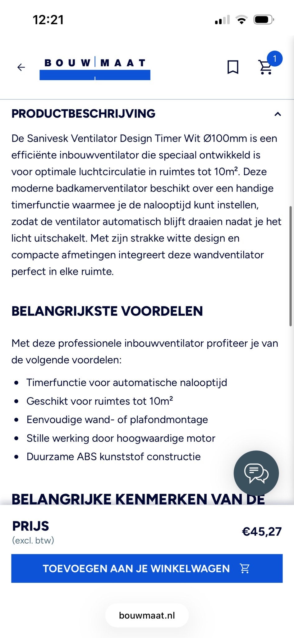 Sanivesk Ventilator Design Timer Wit Ø100mm - Nieuw in doos!, Ophalen, Nieuw, Ventilator