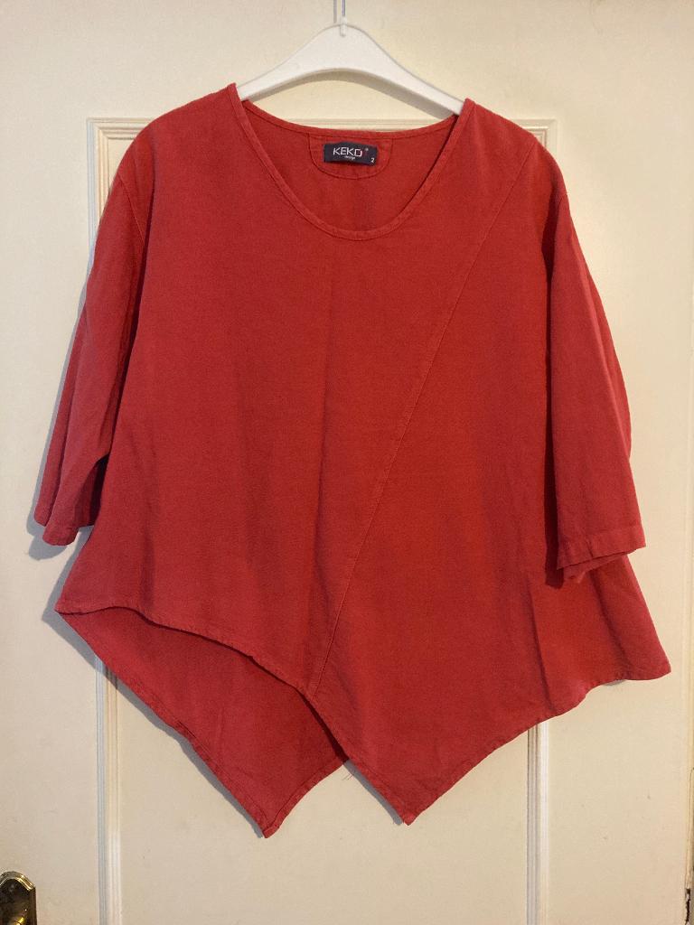 Zomerse wijde rode katoenen blouse Kekoo, maat 2 (44-46), Verzenden, Maat 42/44 (L), Zo goed als nieuw, Kekoo