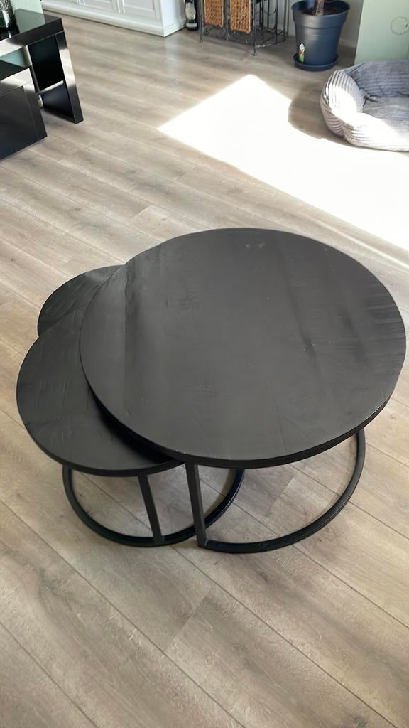 Mangohout Salontafel 3stuks, 100 tot 150 cm, Rond, 50 tot 100 cm, Zo goed als nieuw