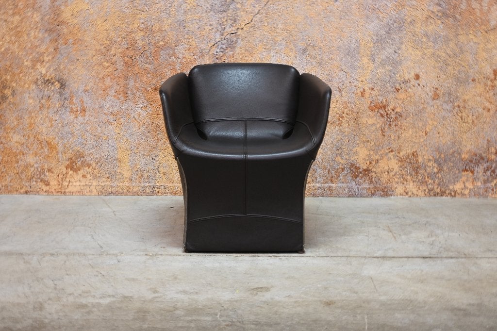 ZGANieuw! bruine leren Moroso Bloomy design fauteuil, Moroso, 75 tot 100 cm, Ophalen of Verzenden, Zo goed als nieuw