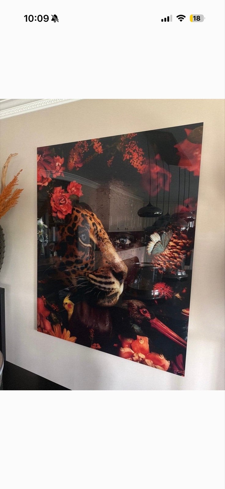 Prachtig Plexiglas Schilderij met Dieren en Bloemen, Ophangklaar, Kunststof, Ophalen of Verzenden, Dieren