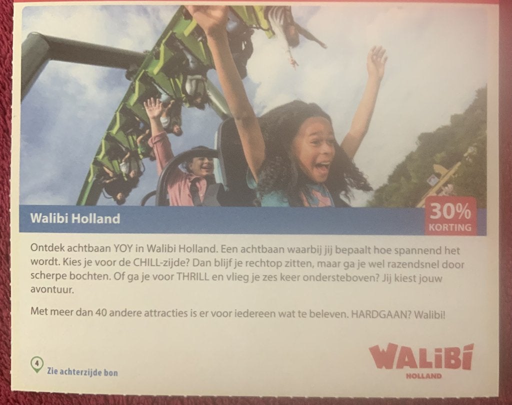 Walibi Holland Biddinghuizen Voordeelbon, Tickets en Kaartjes, Recreatie | Pretparken en Attractieparken, Drie personen of meer