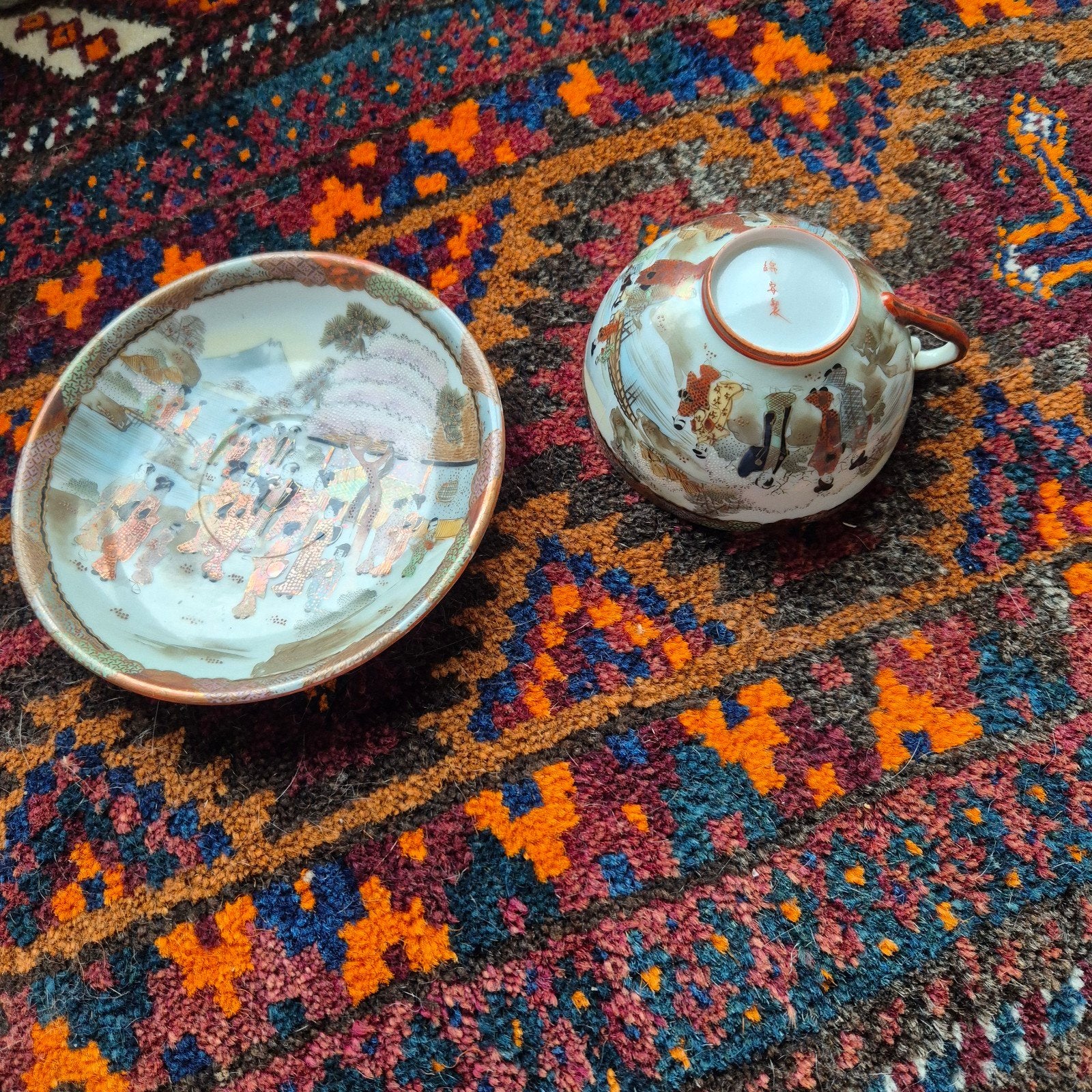 Kutani Watahei eierschaal porselein set en 3 reserve schotel, Antiek en Kunst, Antiek | Porselein, Ophalen of Verzenden