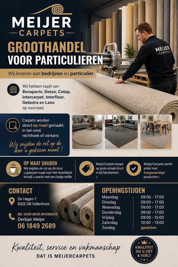 Groothandel voor Particulieren – Vloerkleden op maat gemaakt, Huis en Inrichting, Ophalen, Rechthoekig, Crème, Nieuw