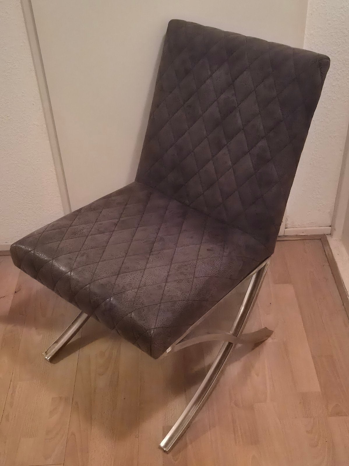Leren stoel met chroom onderstel - Zo goed als nieuw, Ophalen, Zo goed als nieuw, Leer, Eén