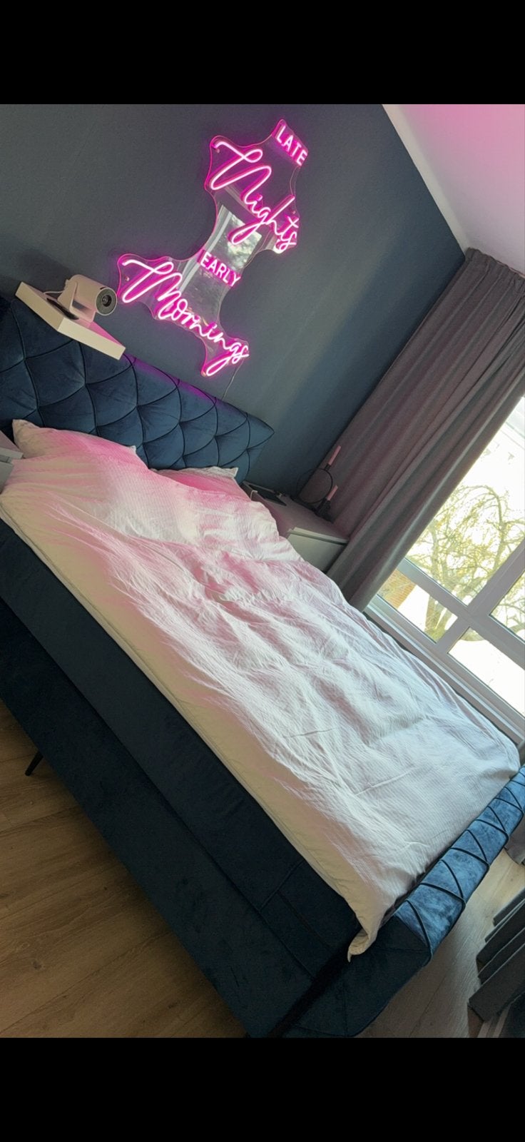 Boxspring met voetbord Liv 180x200cm, Blauw, Tweepersoons, Ophalen of Verzenden, Zo goed als nieuw